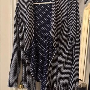 Market and Spruce Large Striped Navy and white lined with dots Cardigan